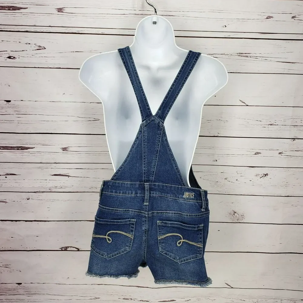 Justice Girl’s Denim Sequin American Flag Summer Shortalls Overalls Size 12‎